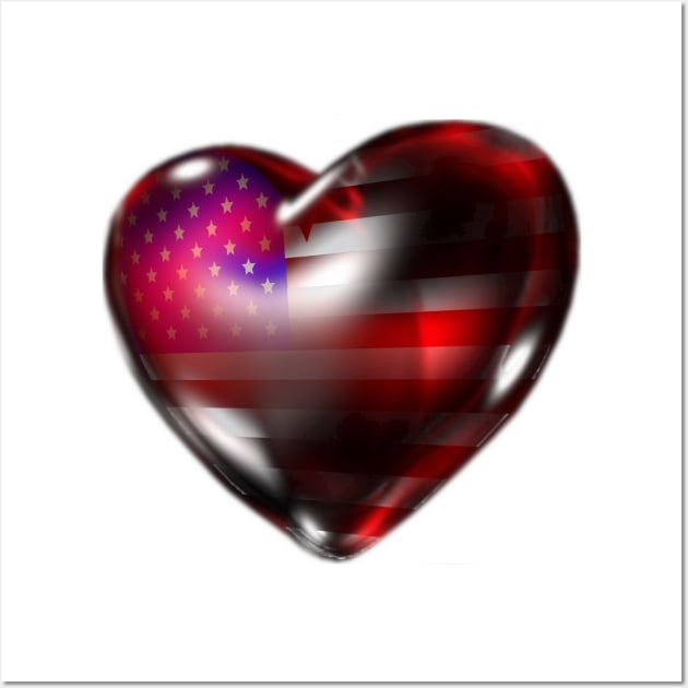 USA Flag 3D Heart Wall Art by KZK101